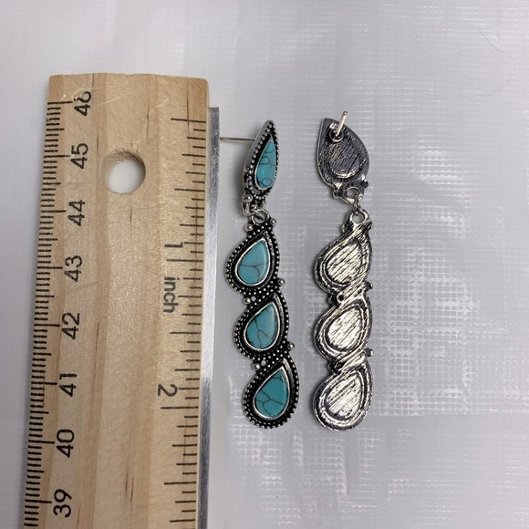 4/$10 Silver Plated Faux Turquoise Earrings - Picture 2 of 2